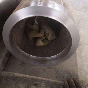Precision Pipe Beveling on a large diameter steel pipe at Dexter Steel